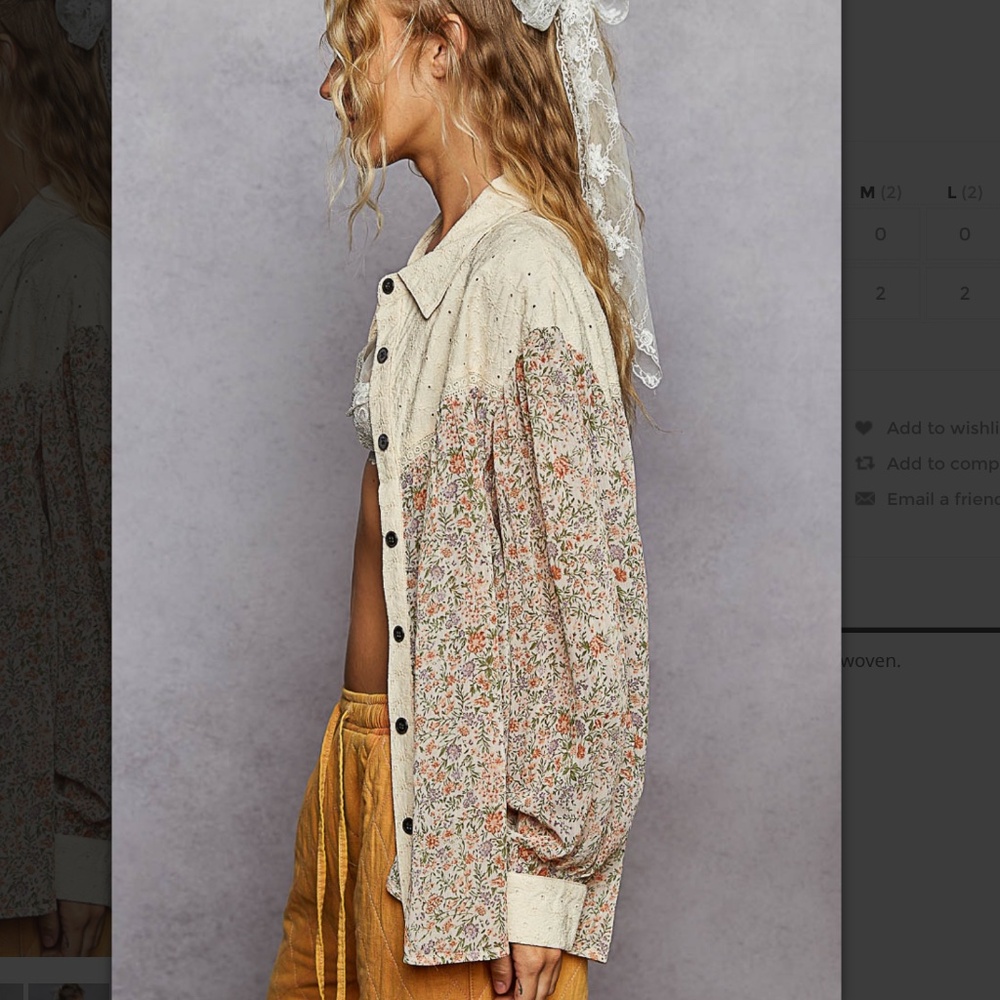 POL Floral Cream Button-Down Shirt - Picture 2 of 4